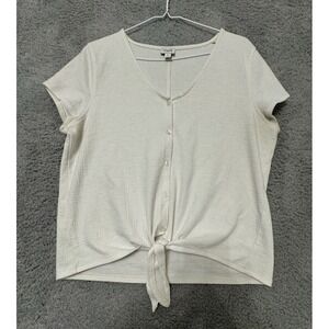 Jcrew Factory Size Large Ivory Textured Tie-Front Lightweight Blouse‎ V-neck